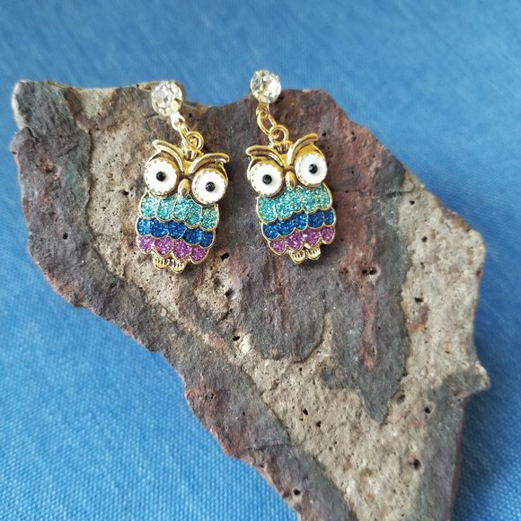 Owl Glitter & Enamel Post Earrings - NWT - Picture 2 of 6